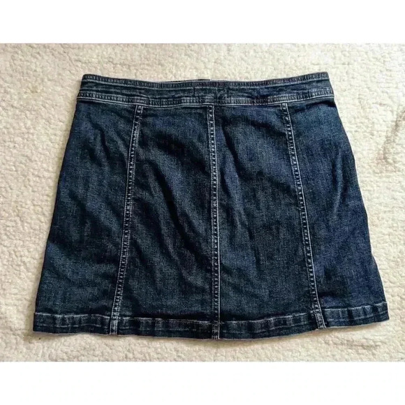 Madewell Dark Wash Denim Mini Skirt Button Front A-Line Cotton Stretch Size 10 - Picture 10 of 12